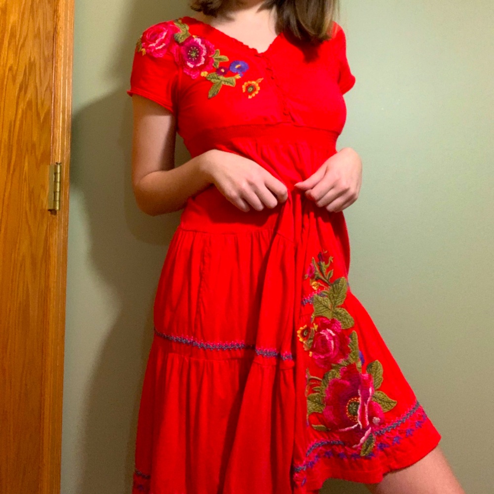 Vintage Floral Embroidered Dress